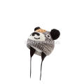 Bonnet Garçon Fille Tricoté Ours Jacquard Pompons